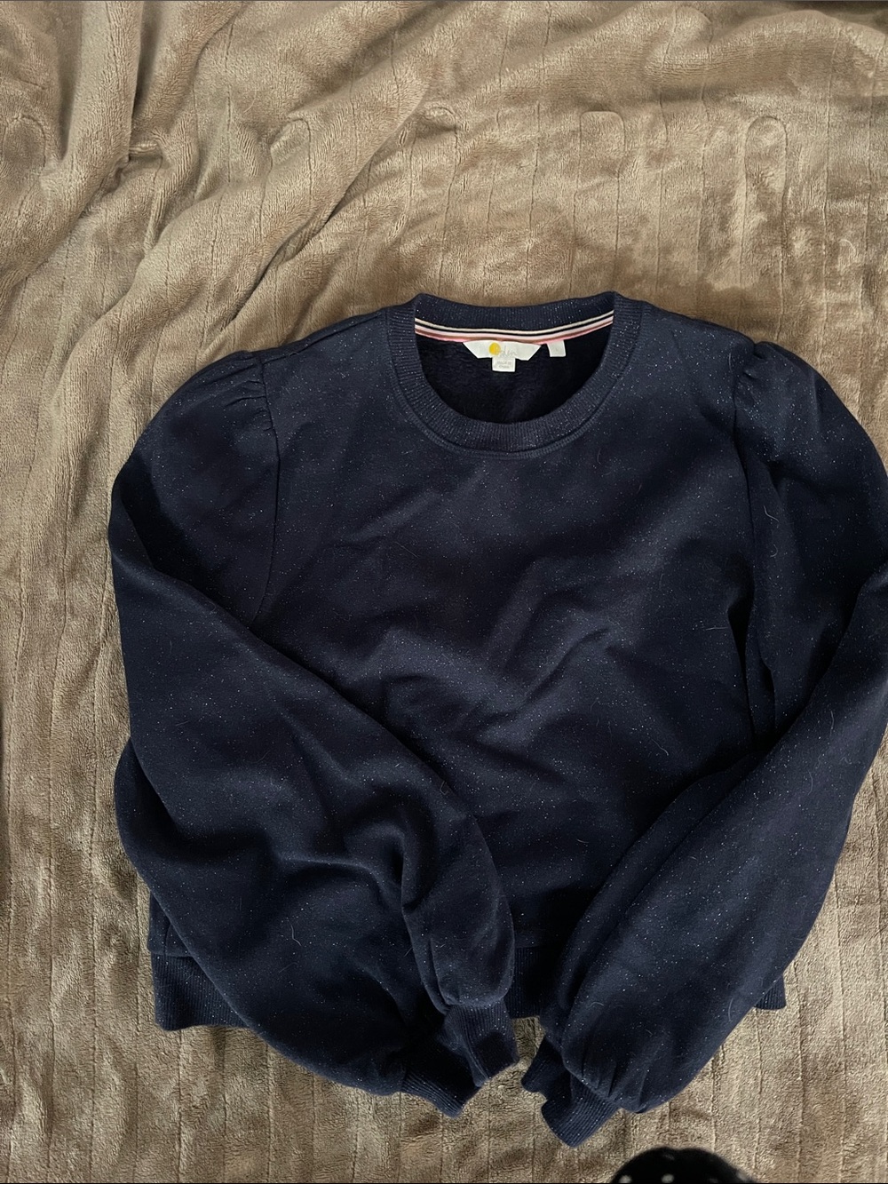 Boden Women's Navy Blue Cropped Long Sleeve Sparkle Sweatshirt Size‎ Large